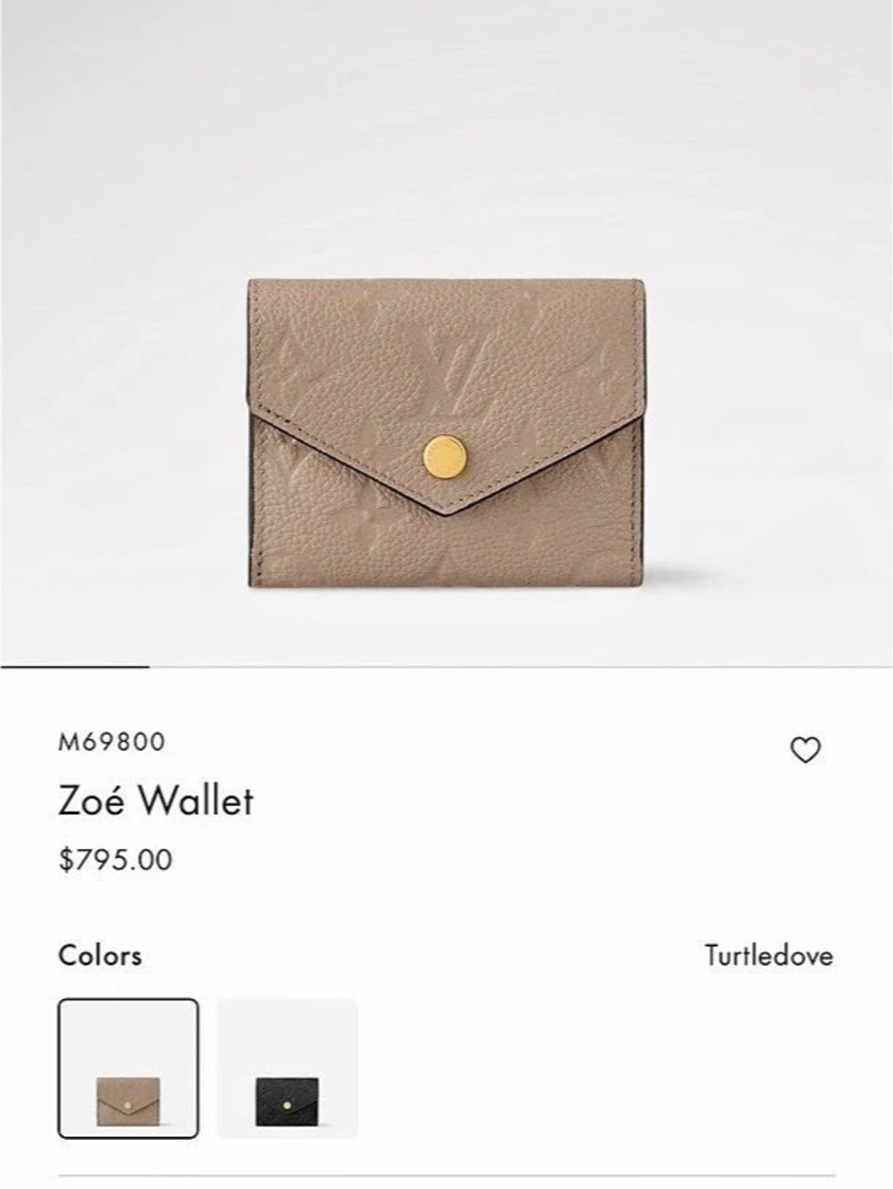 Authentic Louis Vuitton Zoé Wallet in turtle dove leather